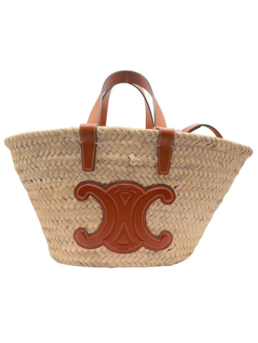 CELINE Triomphe Classic Teen Panier Palm Leaves and Leather Tote
